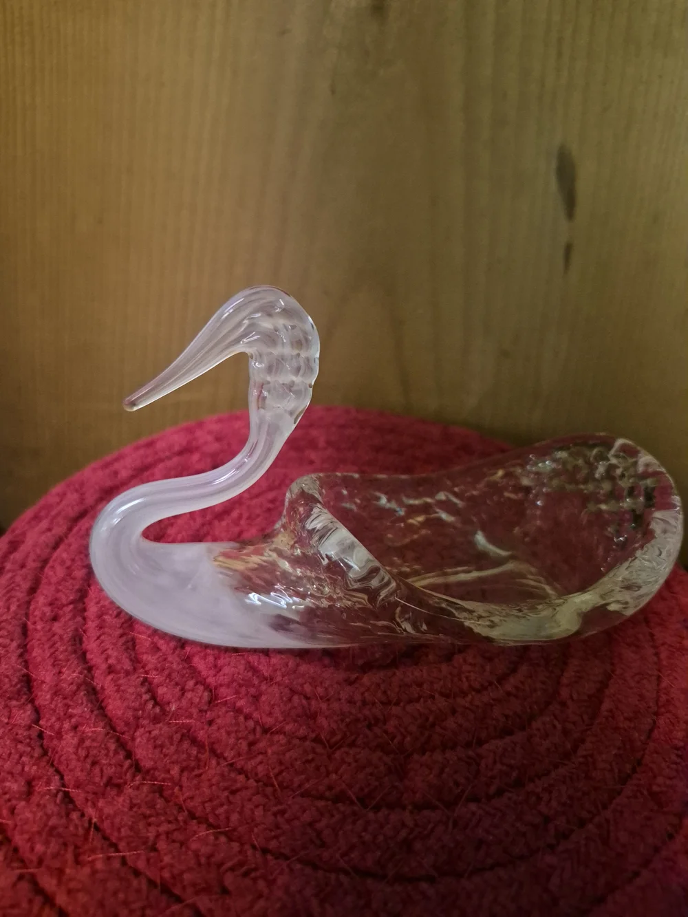 Vintage Hand-Blown Clear & Frosted Glass Swan Candy Dish